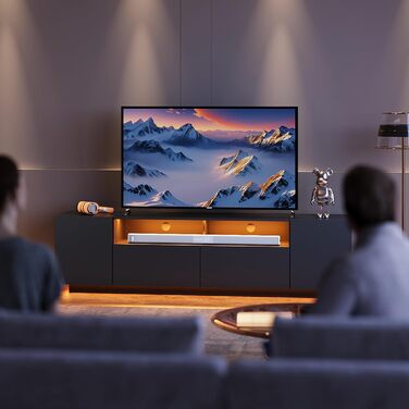 Тумба під телевізор WLIVE з LED-підсвіткою, глянцева, чорна, 170x36x45 см - шафа для ТВ з полицями та дверцятами