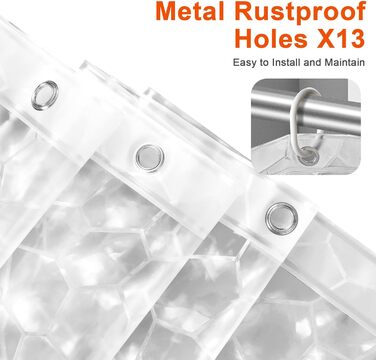 Душова завіса AiQInu 200x200 см, прозора 3D EVA, антигрибкова, водонепроникна, екологічна, з обтяжувачем, 13 гачків, для ванної кімнати