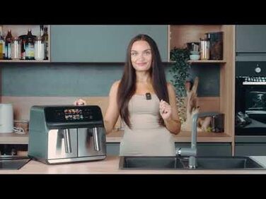 Аерофритюрниця ProfiCook 8 л з двома камерами, 2200 Вт, подвійна, без олії, кольоровий дисплей, модель 2024, чорна-нерж.