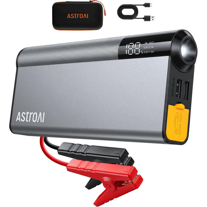 Пусковий пристрій AstroAI Powerbank 8000A для автомобіля та мотоцикла, жовтий