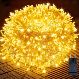 Світлодіодна гірлянда для вулиці 100м, 800 LED теплий білий колір, 8 режимів роботи, IP44 водонепроникна, з таймером та прозорим кабелем для балкона та свят