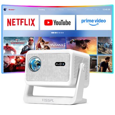 4K Smart Beamer VISSPL 30000 люмен: Проектор для дому та вулиці з Dolby Audio, автофокусом, WiFi 6, Bluetooth, 3D та підставкою