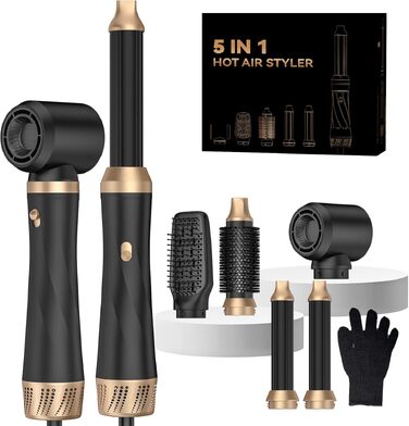 UMIGA Airstyler 5 в 1: Фен-щітка, кругла щітка, плойка та випрямляч для волосся 1000 Вт, 3 режими нагріву, рожево-чорний