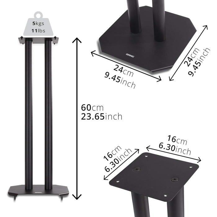 Підставки для колонок Duronic SPS1022-60, 60 см, металеві, 2 шт, до 5 кг, універсальні стійки для HiFi та домашнього кінотеатру