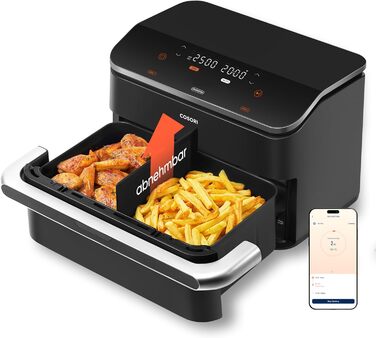 Фритюрниця COSORI з 2 камерами Dual Blaze TwinFry 10L, з 4 нагрівальними елементами, чорний/сріблястий