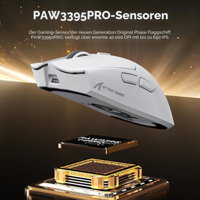 Ігрова бездротова миша Attack Shark X1 з RGB док-станцією, сенсором PixArt PAW3395PRO, 40000 DPI, вага 53г, підтримка BT/2.4G/Wired для Windows, Mac, Xbox, PS (Білий/Червоний)