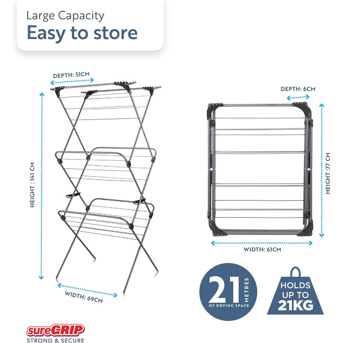 Сушарка для білизни Minky Premium Sure Grip, 3 рівні, нержавіюча сталь, червона, стандартний розмір
