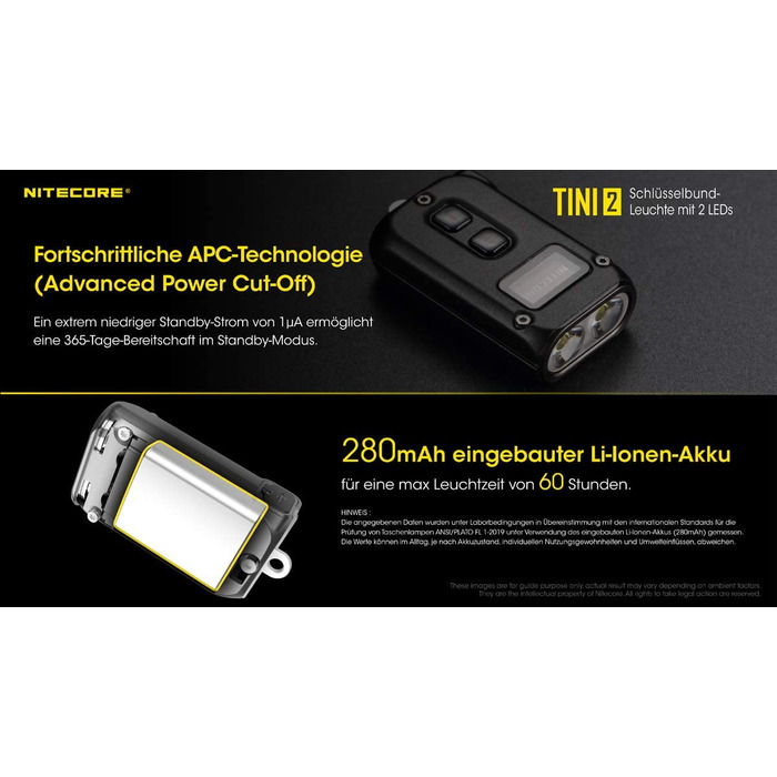 Ліхтар-брелок Nitecore TINI 2, 500 люмен, акумуляторний, чорний