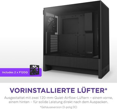 NZXT H5 Flow – компактний ігровий ATX Midi Tower корпус для ПК, високий повітряний потік, 2 вентилятори 120 мм, підтримка радіатора 360 мм спереду та 240 мм зверху, чорний