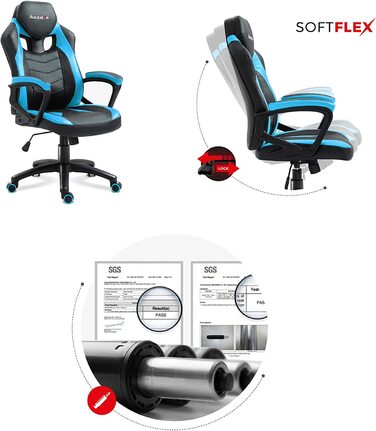 Ігрове крісло Huzaro Force 2.5, ергономічне, офісне, для геймерів, з вентиляцією, підлокітниками, механізмом гойдання, до 140 кг, синє