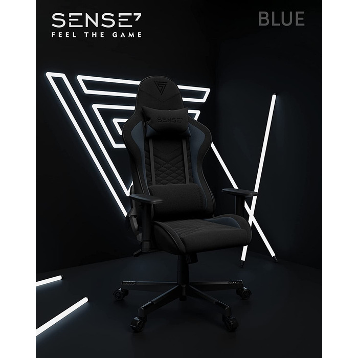 Ігрове крісло SENSE7 Spellcaster, ергономічне, регульована поперекова підтримка, нахил, гойдалка, офісне крісло з тканини, до 150 кг, чорний/синій