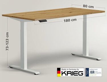 Електричний підйомний стіл KRIEG HighDesk Basic: регульований стіл для роботи сидячи та стоячи (180 x 80 см, білий + дуб)