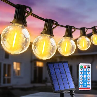 Сонячна гірлянда LED для вулиці 15м, G40, пластик, з пультом ДУ, 8 режимів, водонепроникна IP44