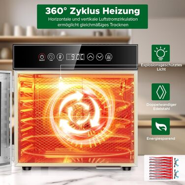 Сушарка для продуктів Kwasyo Edelstahl 750W з 8 рівнями, цифровим таймером, регулюванням температури та захистом від перегріву