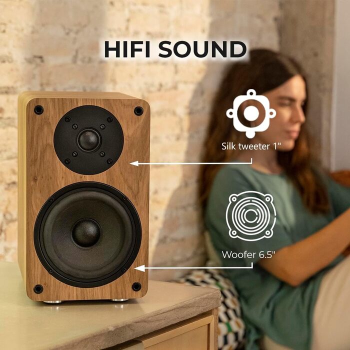 VULKKANO A5 ARC Поличкові колонки Bluetooth 5.0 з HDMI ARC, оптичним входом, RCA, USB, вихід для сабвуфера, коричневі