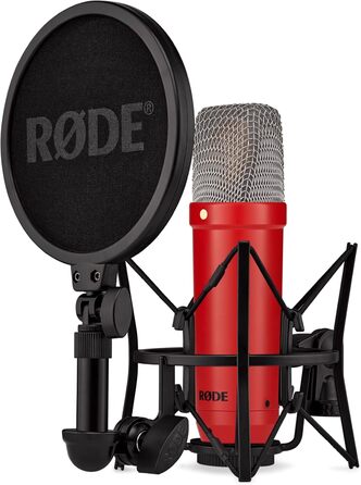 Конденсаторний мікрофон RØDE NT1 Signature Series з великою діафрагмою, антивібраційним кріпленням, поп-фільтром та XLR-кабелем для музики, вокалу, стрімінгу та подкастингу (червоний)
