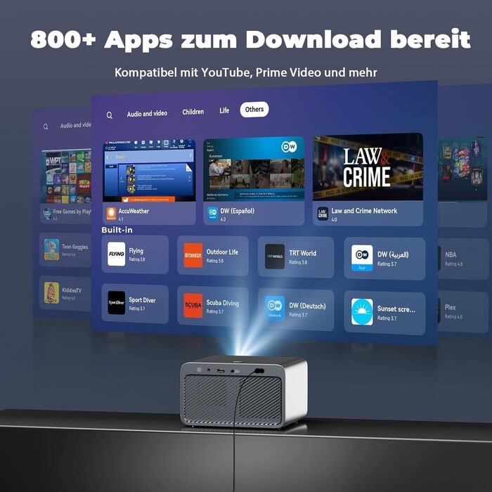 Проєктор Beamer-4K Smart Home Cinema: WiFi6, Bluetooth, Dolby Audio, Netflix, 1080P HD, Автофокус, eARC/CEC, Чорний