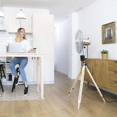 Вентилятор підлоговий Cecotec EnergySilence 80W, 30 см, дерев'яний штатив, регульована висота до 90 см, 3 швидкості (1600 Woody Smart)