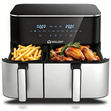 Аерофритюрниця WELLENT Dual Zone XXL 11л (6+6л), 2950W, з двома камерами, вікном перегляду та функцією Match & Sync