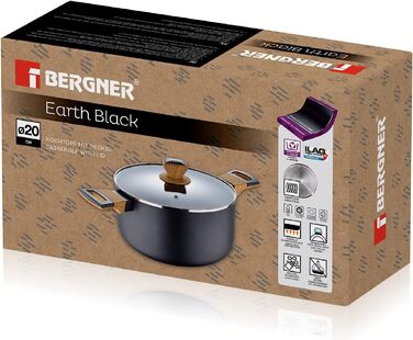 Каструля BERGNER Earth Black 20 см, алюміній, дерев'яні ручки, антипригарна, для індукції, сіра