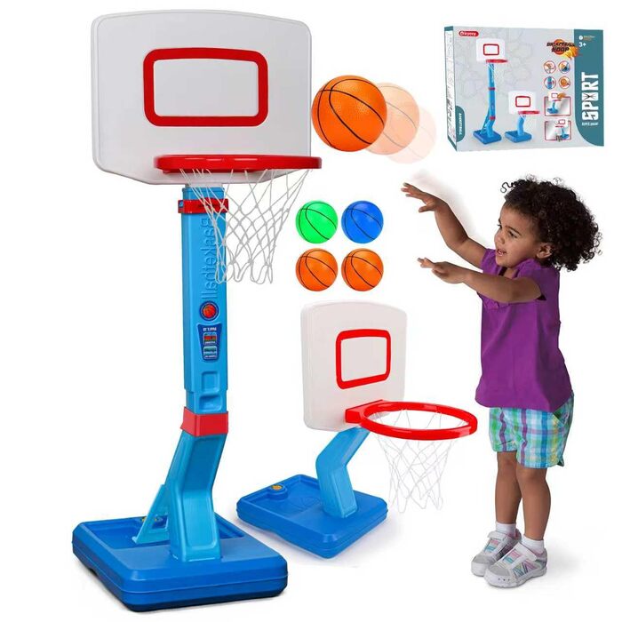 Дитячий баскетбольний кошик для дому та вулиці, регульована висота 70-137 см, набір з м'ячем та насосом, іграшка для хлопчиків та дівчаток від 2 років (Блакитний)