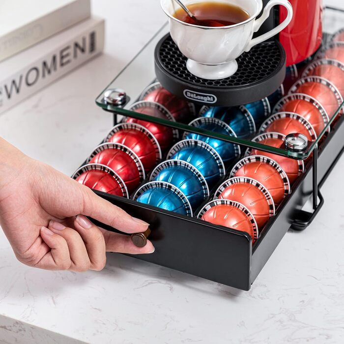 Органайзер-підставка для кавових капсул Nespresso Vertuo від Reisratten, підставка-шухляда на 30 капсул, скло
