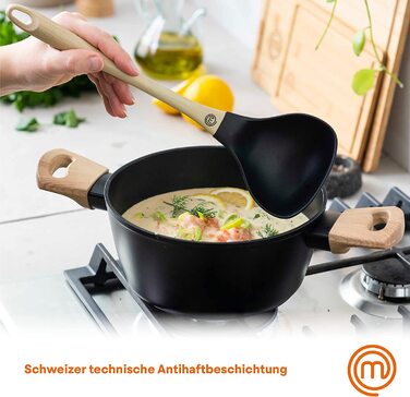 Каструля MasterChef з кришкою 20 см, алюмінієва, антипригарна, індукційна, з дерев'яною ручкою, універсальна для всіх плит, набір каструль і сковорідок, натуральна колекція