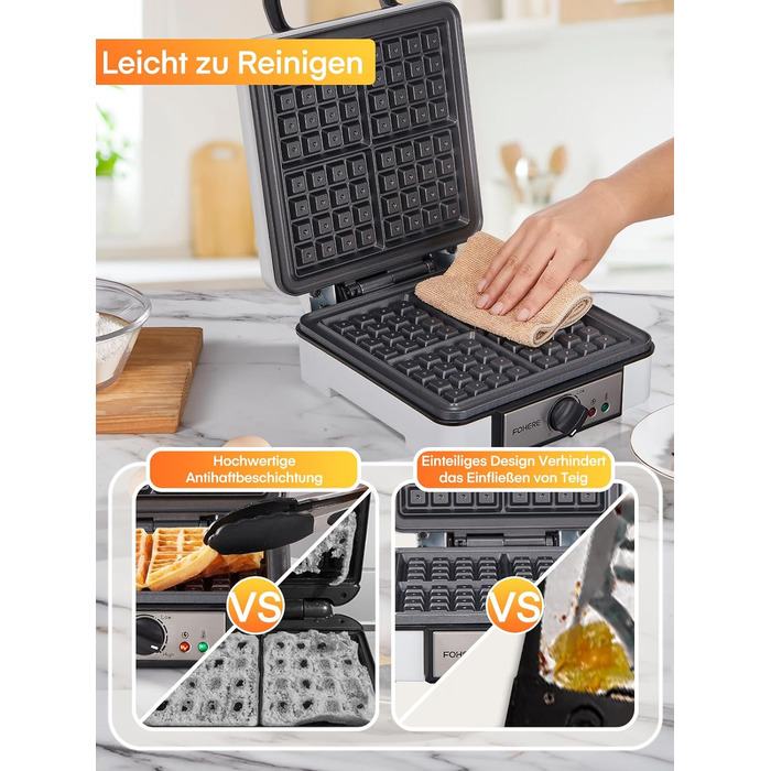 Вафельниця-гриль FOHERE XL 1200 Вт, електрична, антипригарна, для приготування вафель і паніні