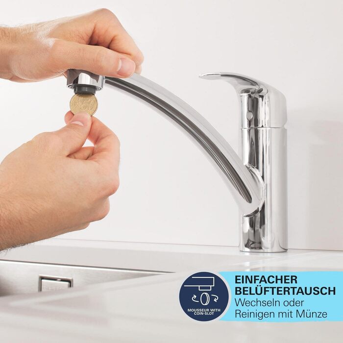 Змішувач кухонний GROHE Start з плоским виливом, поворотний на 140°, з обмежувачем витрати води, хром (30530002)