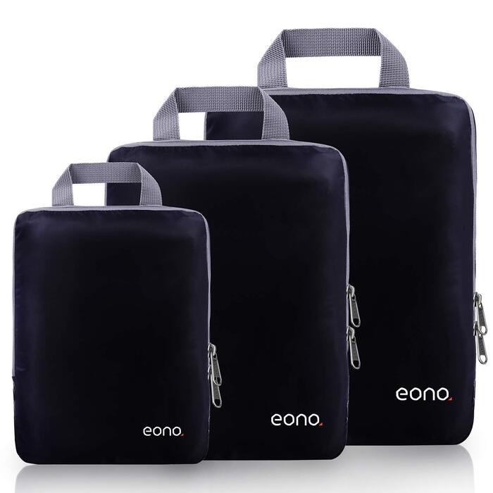 Набір компресійних органайзерів для одягу в подорожі Eono by Amazon, 4 шт, темно-синій — стисні навісні сумки для валізи та рюкзака