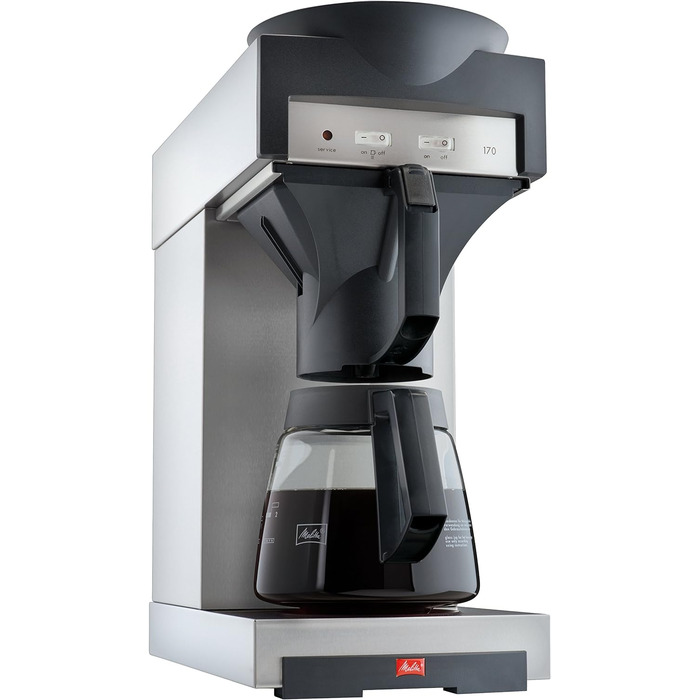Кавоварка Melitta 20348 з фільтром, скляна колба, 1,8 л, підігрів, нержавіюча сталь/чорна