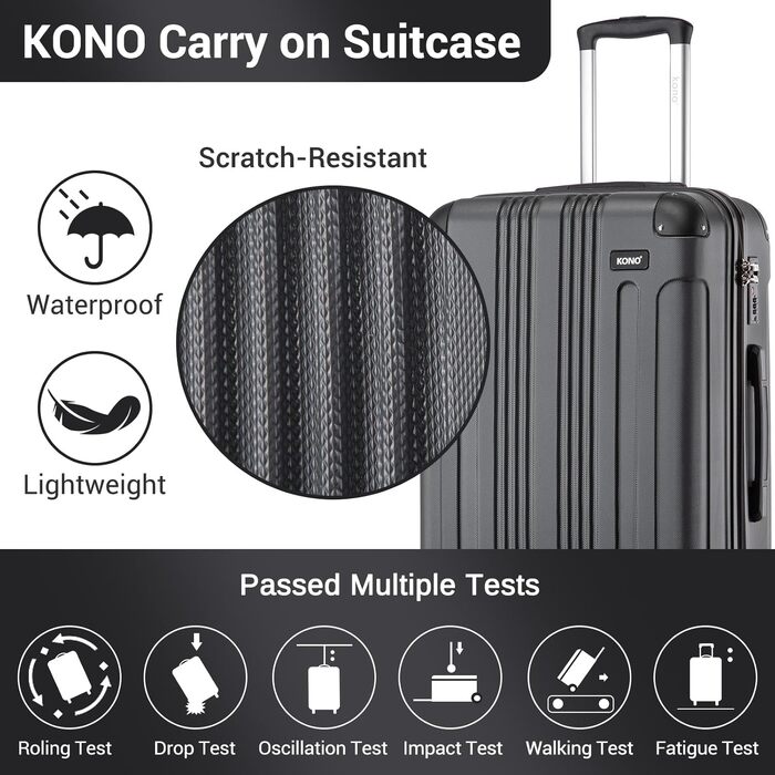 Набір валіз Kono Hard Shell (Сірий) - M, L, XL (3 шт.) - Міцні валізи на колесах для подорожей