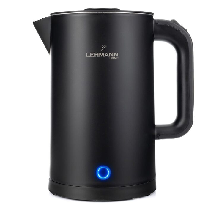 Електричний чайник Lehmann Edelstahl 1.7L, 2200W, чорний: швидкий нагрів, подвійні стінки, захист від перегріву, BPA-free, для дитячого харчування, чаю та кави