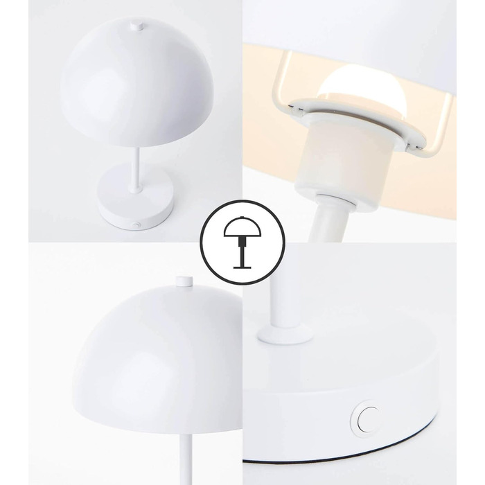mokebo LED настільна лампа бездротова, акумуляторна, димована, USB-C, вінтажна квіткова лампа-гриб, нічник з білого металу з батареєю, тепле біле світло