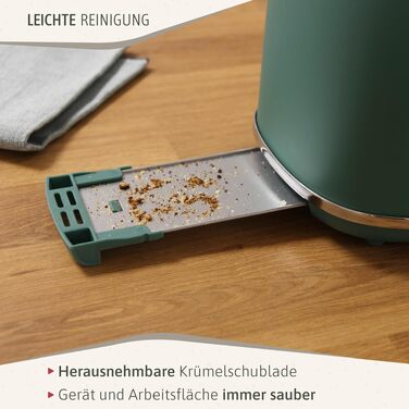 Тостер Briebe Nordic Set 2-слотовий з підставкою для булочок, 6 режимів + Електричний чайник 1.7л 2200W, BPA-free, Набір для сніданку в скандинавському дизайні (Зелений)