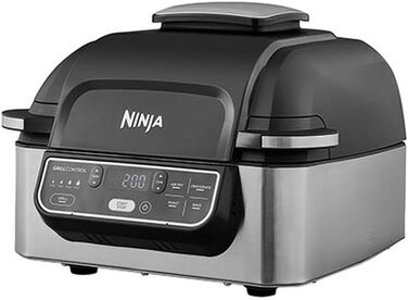Гриль і аерофритюрниця Ninja Foodi 5,7 л, 5-в-1, чорний/срібний, AG301EU, з антипригарними частинами, електрична мультифункціональна фритюрниця для смаження без олії