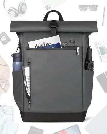 Inateck RollTop рюкзак 25-30 л для чоловіків і жінок, міський велосипедний рюкзак для ноутбука 17'', шкільний, для університету, подорожей, роботи та спорту, сірий