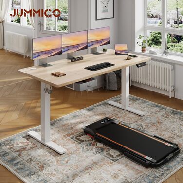 Електричний регульований стіл JUMMICO для роботи стоячи з шухлядою та гачками, 180x80 см, бежевий - стіл для домашнього офісу