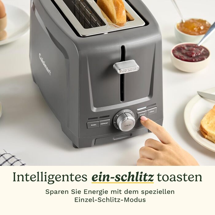 Тостер Cuisinart Core Collection для хліба та багетів сірий - 2 відділення, функція підняття, розморожування