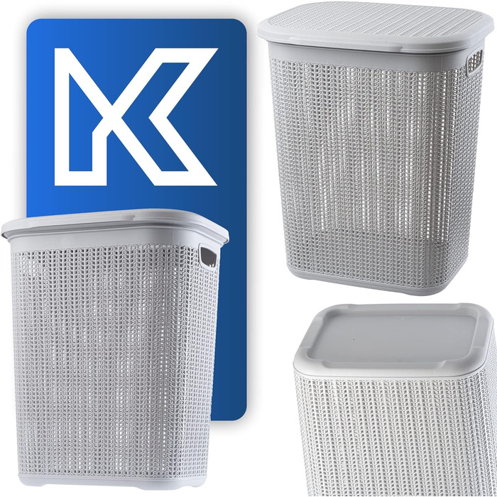 KADAX кошик для білизни 50 л з кришкою, пластиковий, багатофункціональний органайзер для брудної білизни, іграшок, сірий