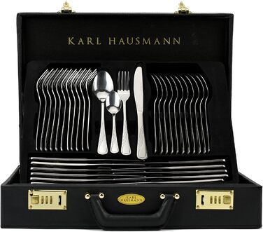 Набір столових приборів Karl Hausmann EVELINE, 72 предмети з нержавіючої сталі для 12 персон у кейсі, підходить для посудомийки, сріблястий