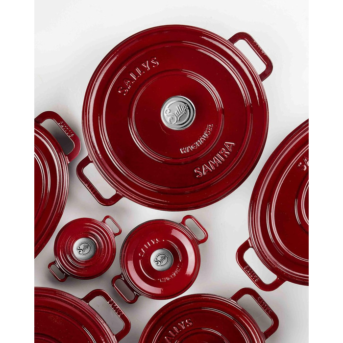 Чавунний казан Sallys 'Samira' Deluxe 2,2 л, бордовий, для всіх плит і духовки до 250°C, преміум якість