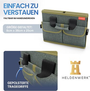 Складаний органайзер у багажник авто HELDENWERK® Premium з антиковзаючим покриттям (липучки), зелений з темно-зеленим кантом
