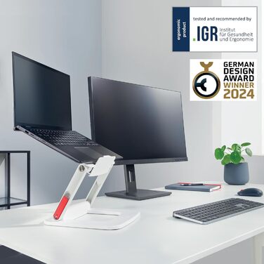 Підставка для ноутбука Leitz Ergo, регульована по висоті, для ноутбуків 13'-15', з 80% переробленого пластику, 6 положень висоти та кута, компактна, 100% перероблювана, білий колір