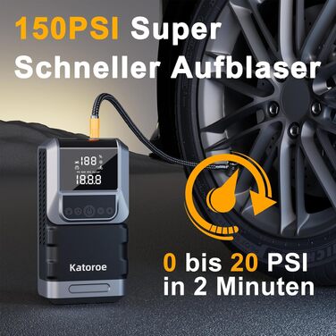Пусковий зарядний пристрій (Бустер) 6000A з компресором 150 PSI, Powerbank для авто 12V (бензин до 10л, дизель до 8л), з LED-ліхтарем та дисплеєм, чорний