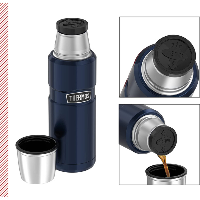 Термос із нержавіючої сталі 470 мл Thermos, синій, із чашкою, зберігає тепло 12 год, холод 24 год, герметичний, BPA-free, для напоїв, без ручки, можна мити в посудомийці