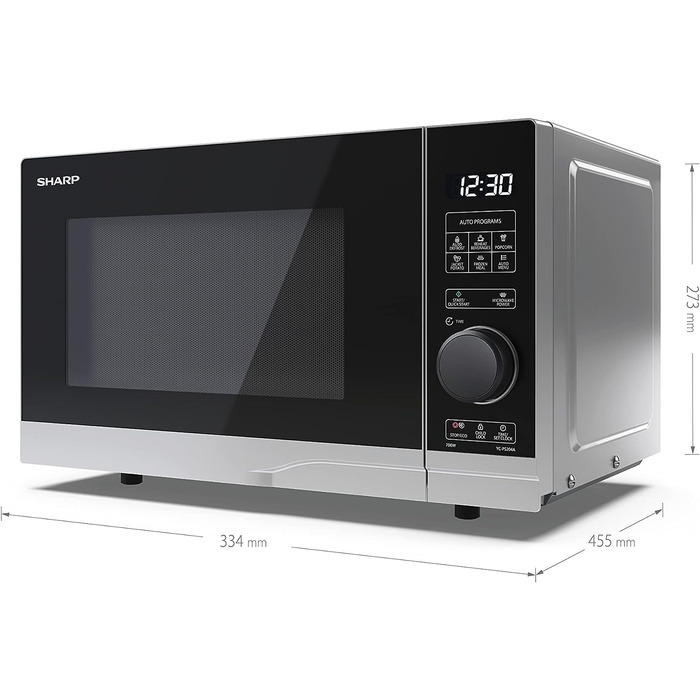 Мікрохвильова піч SHARP PS204AES, 700 Вт, 10 режимів, розмір 45,5×27,4×33,4 см, срібляста, функція розморожування