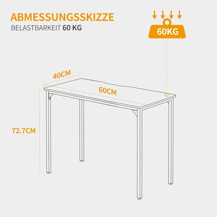 Комп'ютерний стіл CubiCubi 60x40 см, індустріальний, коричневий, для дому та офісу