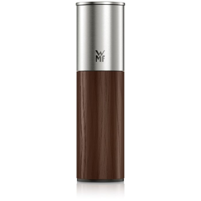Мельниця для спецій WMF Nature Pro – соляна та перечна мельниця з керамічним механізмом, регульованим ступенем помелу, легко заповнюється, кришкою для захисту аромату, довговічний нержавіючий сталь та дерево, ручна (темно-коричнева)