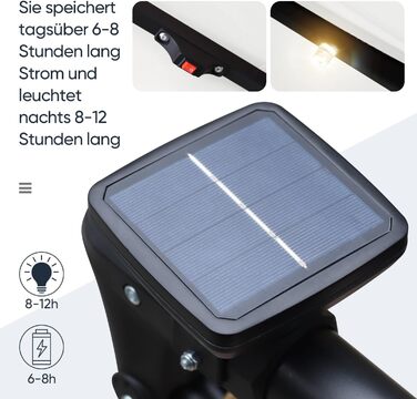 Сонячна LED парасоля Sekey 300 см для саду, кремова, з УФ-захистом 50+, на сонячних батареях, міцна та стійка
